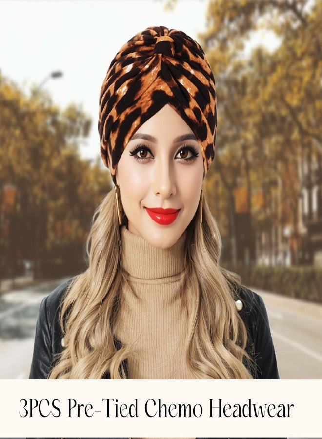 XEPST طقم أغطية رأس من 3 قطع للنساء اللواتي يخضعن للعلاج الكيميائي من XEPST، وشاح رأس مطوي، قبعة عمامة مزينة بطبعة زهور، قبعة صغيرة، أغطية رأس مرنة، أغطية رأس لتساقط الشعر، قبعة نوم - Image 5